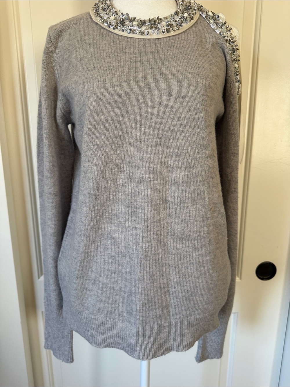 3.1 Phillip Lim Light Gray Embellished Crewneck Sweater wool, cashmere size M